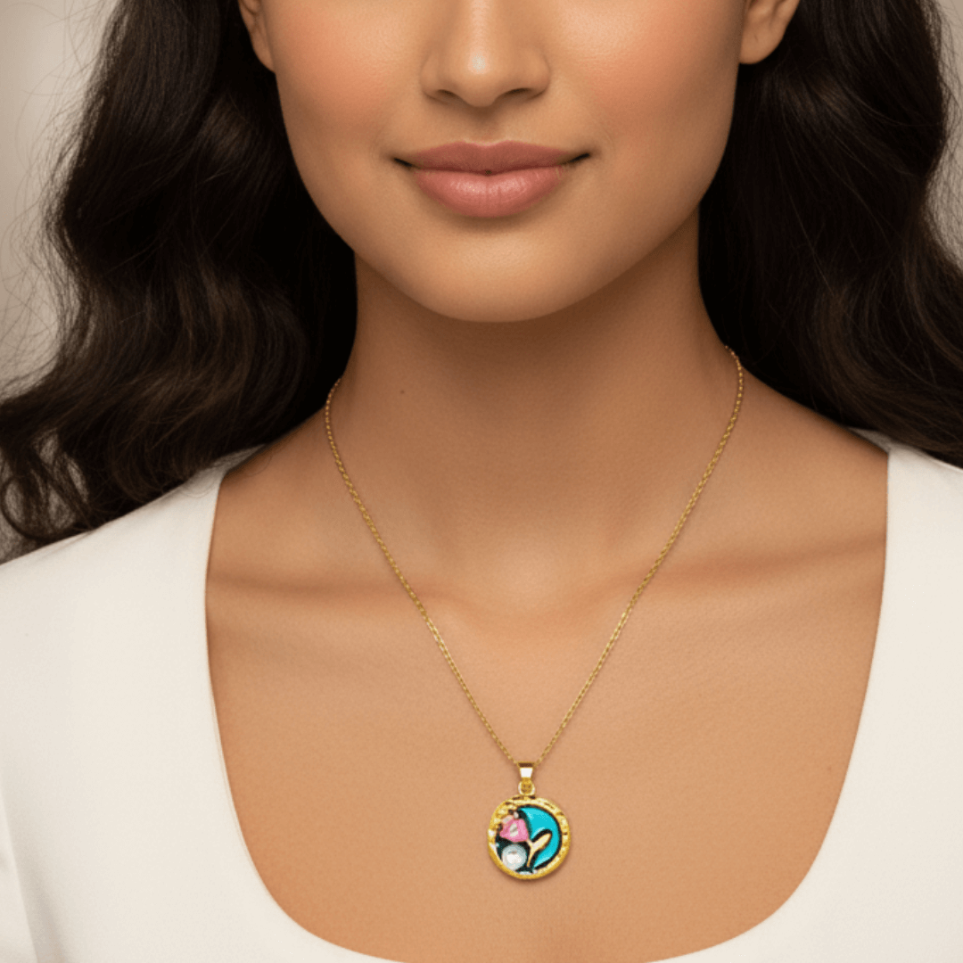 Azure Rose Pendant (Hand Painted)