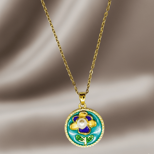 Aqua Flora Pendant (Hand Painted)