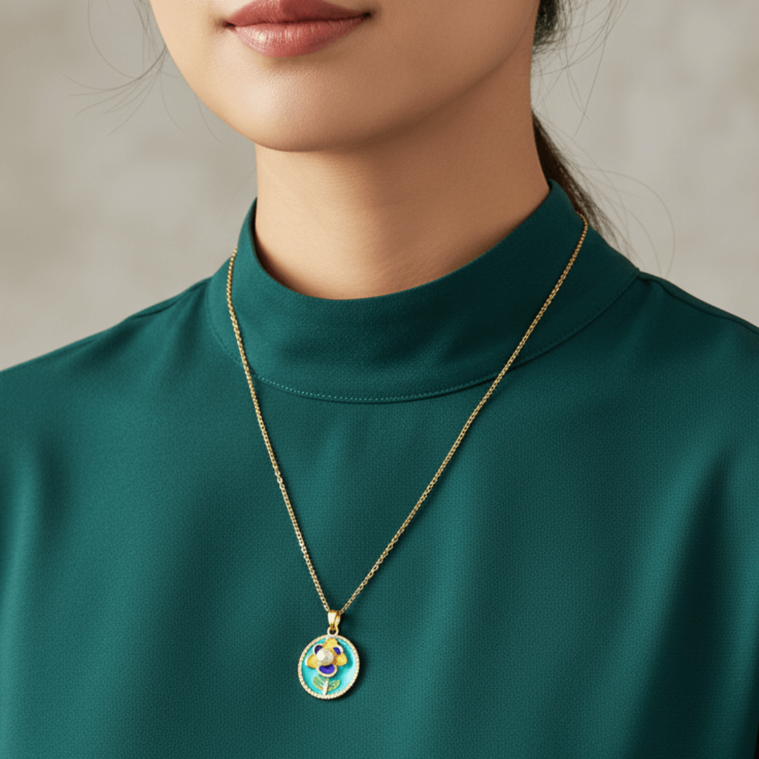 Aqua Flora Pendant (Hand Painted)