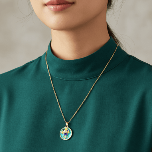 Aqua Flora Pendant (Hand Painted)