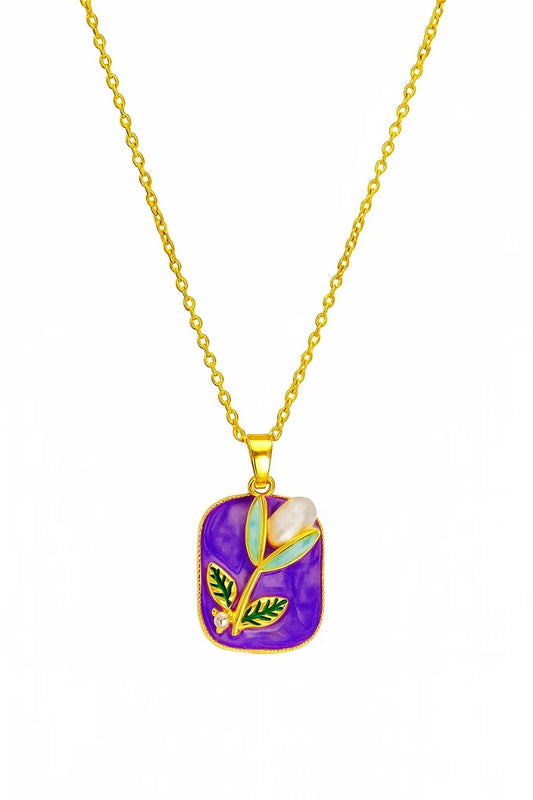 Flora Pearl Pendant (Hand Painted)