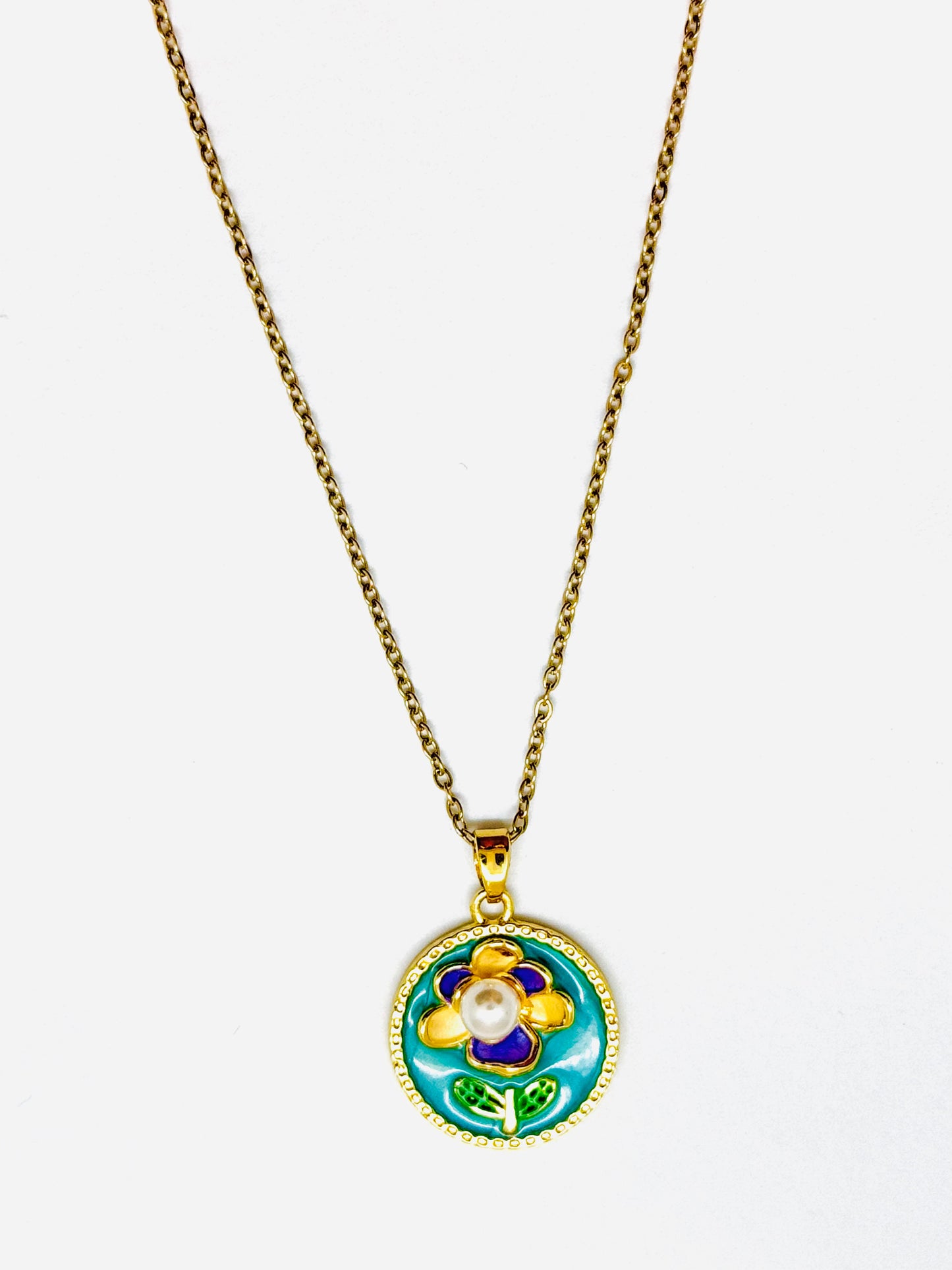 Aqua Flora Pendant (Hand Painted)